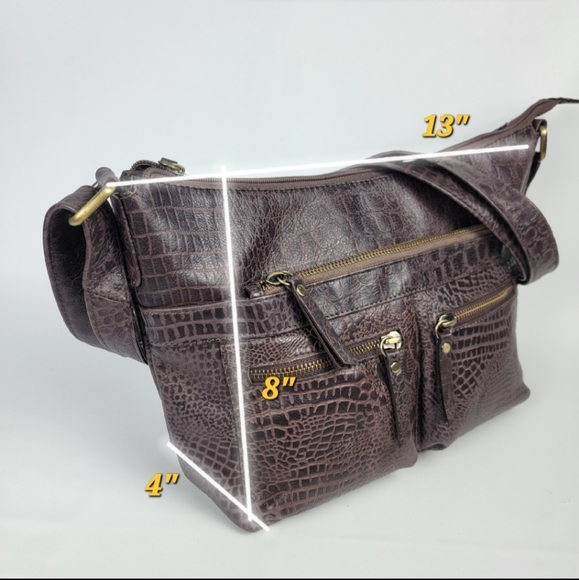 Great American Leather Crossbody Bag Brown Croco Style Leather Multi-Compartment - Picture 11 of 11